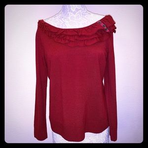 New York & Company Red Sweater with Ruffle Detail